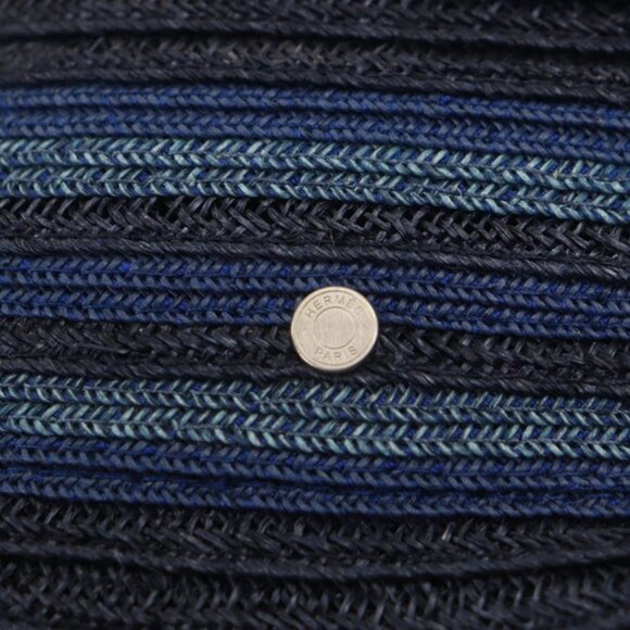Hermes Raffia Serie Button Medium Fold Hat Straw Hat Navy Blue 58 main image 5
